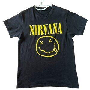 Nirvana Smiley Face T-Shirt Unisex Size Medium Black and Yellow